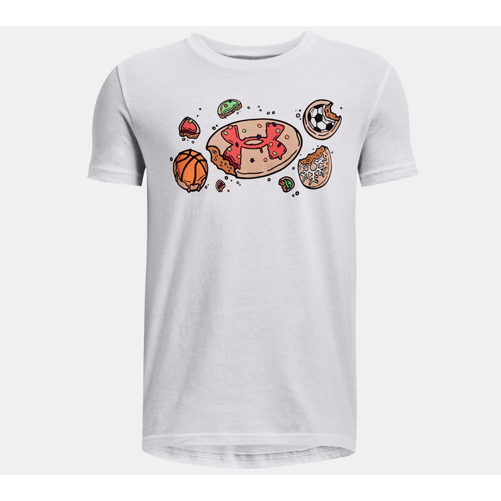 Under‎ Armour Boys Christmas Cookie Short Sleeve Tee Youth Medium White